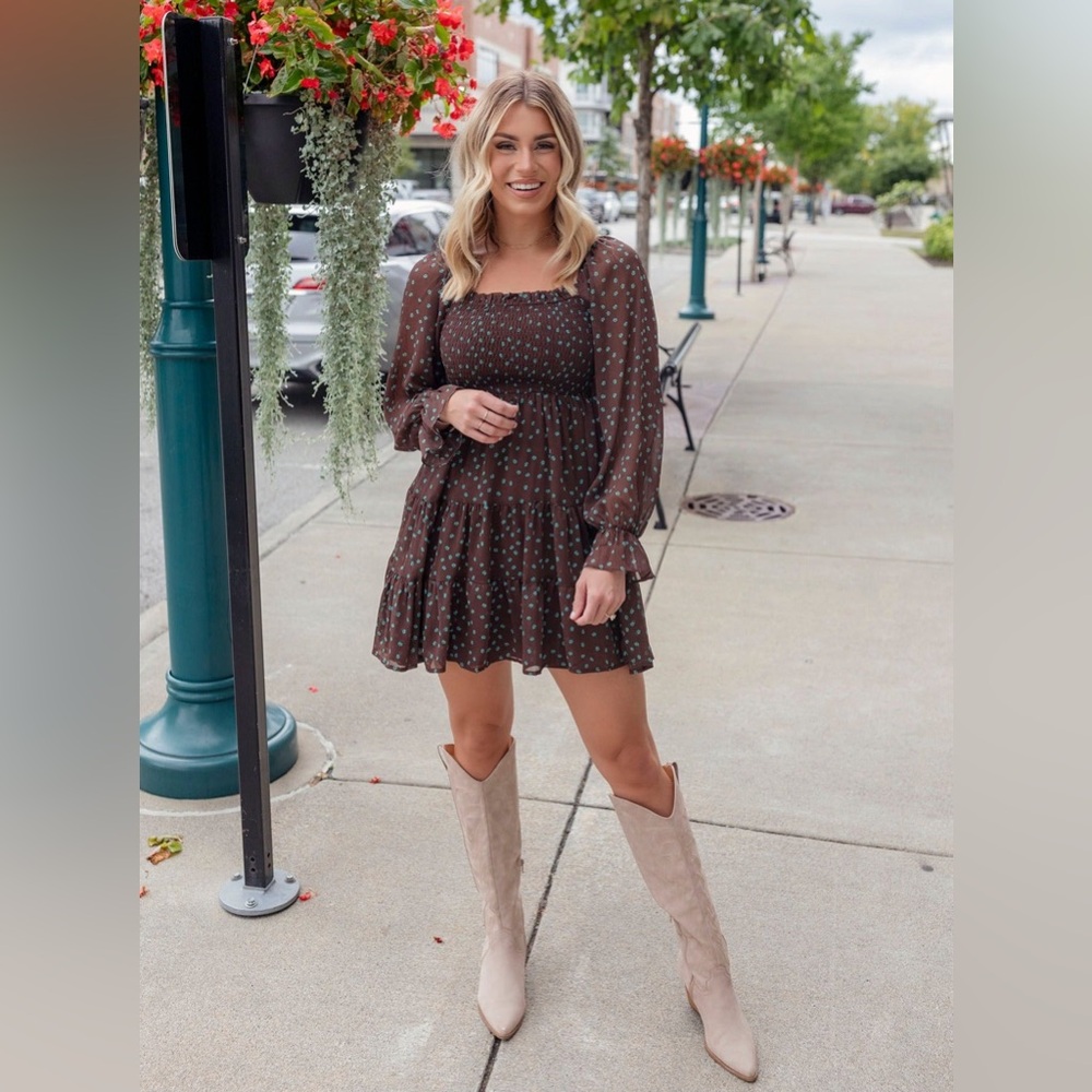 Brown/Teal Floral Mini Dress